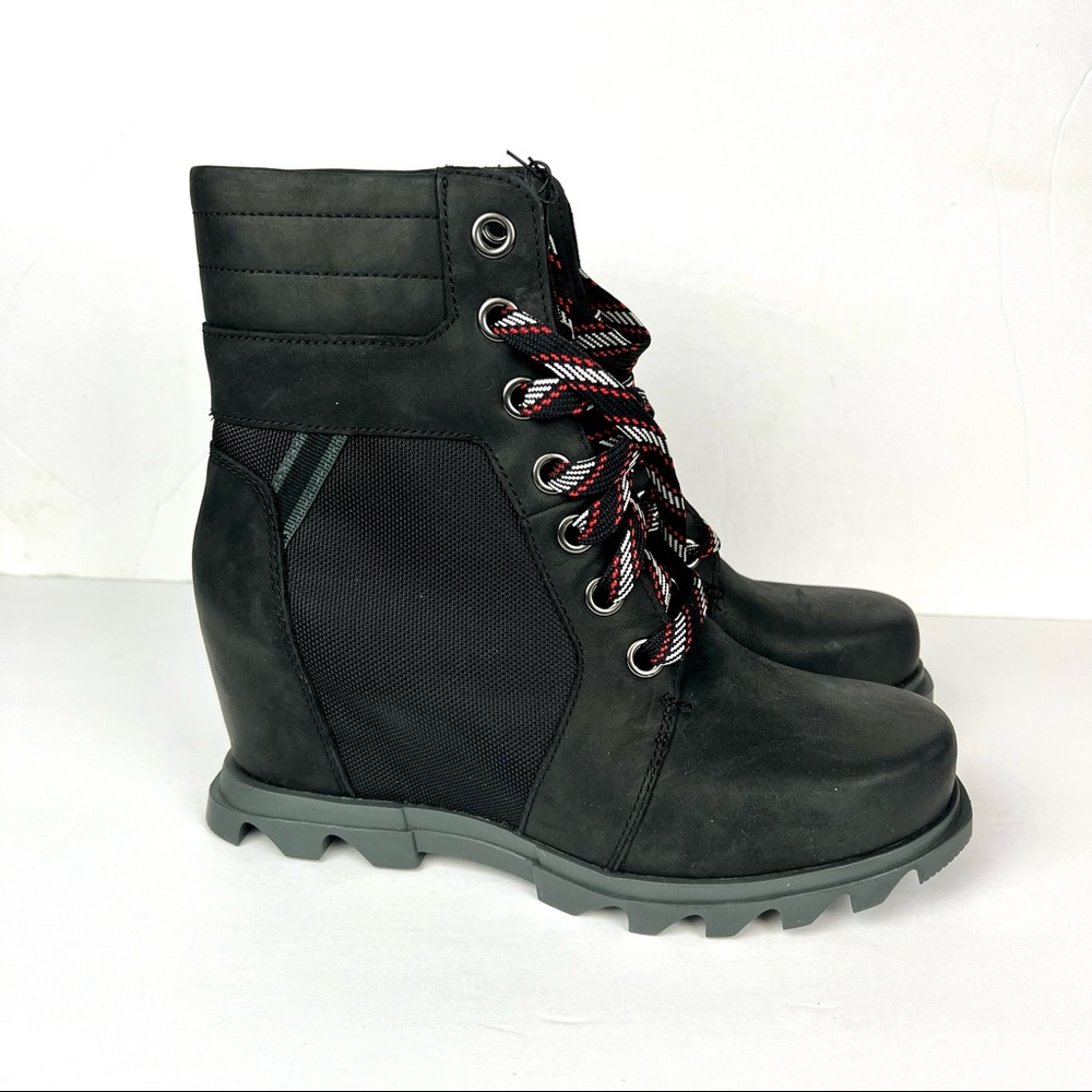 Sorel Joan Of Arctic Lexie Wedge III Black Red Lace Waterproof Boots
